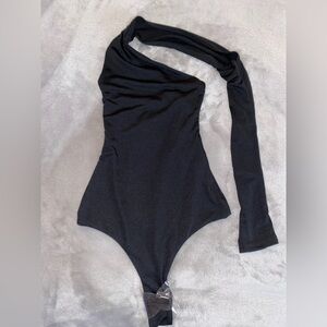 Black One-Shoulder Asymmetric Women's Bodysuit
